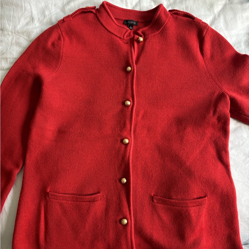Talbots Red and Gold Cardigan Sweater